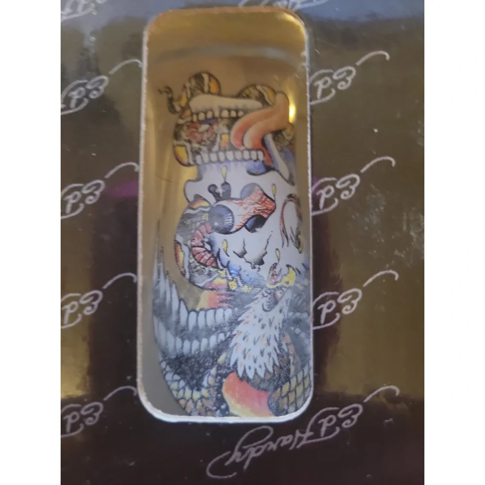 4 Don Ed Hardy Shot Glasses Bar Ware Skulls Tiger Koi Fish Boxed Set
